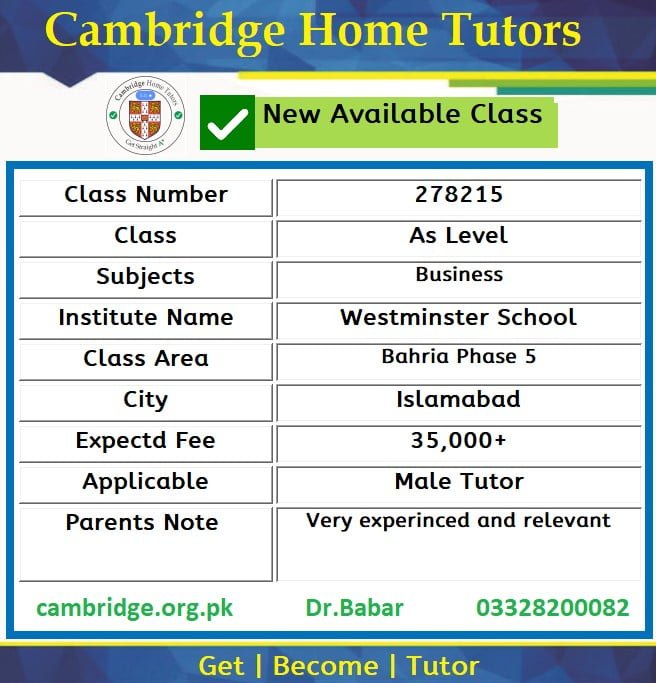 Tutor for As Level in Bahria Phase 5 Islamabad