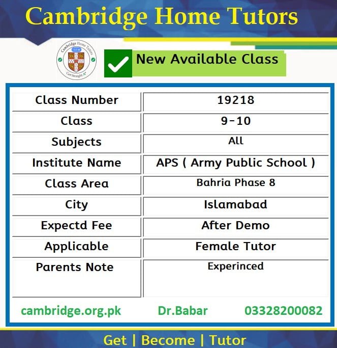 Home Tutor for Class 9-10 in Bahria Phase 8 Islamabad