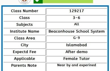 Home tutor for O level in G-9 Islamabad