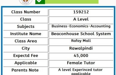 Tutor for A Level in Rafay Mall Rawalpindi