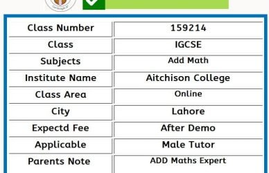 Home tutor for IGCSE MAths Aitchson college Lahore