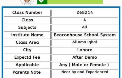 Home Tutor for Class 4 in Allama Iqbal Lahore