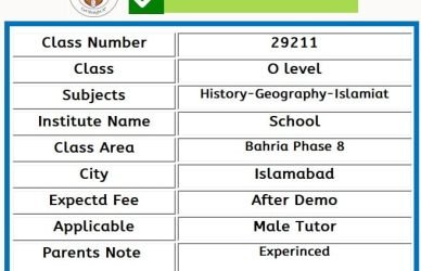 Home Tutor for O level in Bahria Phase 8 Islamabad
