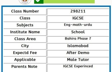 Home Tutor for IGCSE in Bahira Phase 7 Islamabad