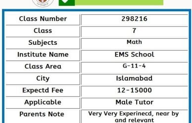Home Tutor for IGCSE in G-11-4 Islamabad