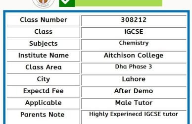 Home Tutor for IGCSE in Dha Phase 3 Lahore
