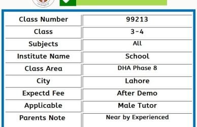 Home Tutor for O level in DHA Phase 8 Lahore
